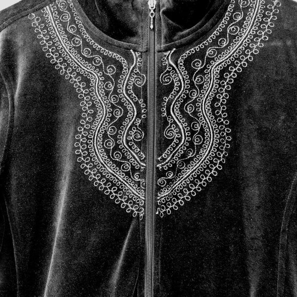 Vintage Velour Tracksuit Womens L Embellished Bling Full Zip 2pc Set Black - Picture 10 of 16